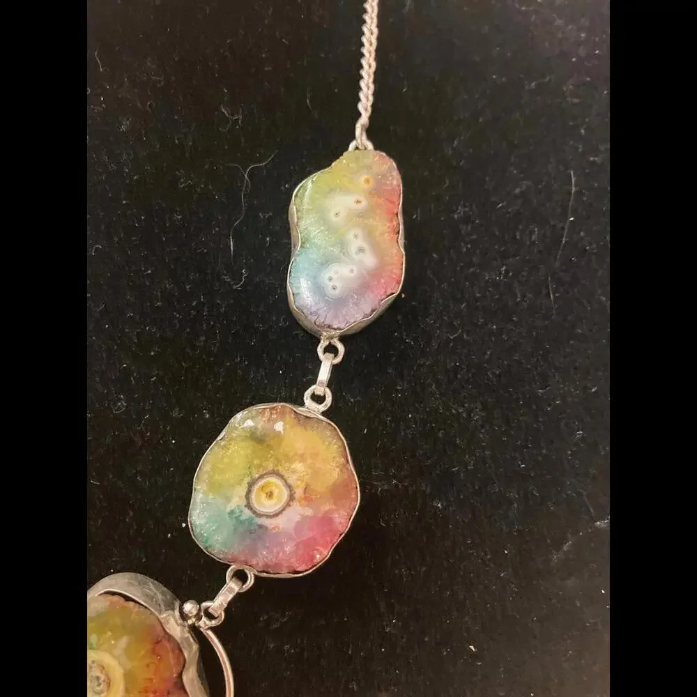 Stunning Sterling Rainbow Agate Stone Necklace - Picture 4 of 10